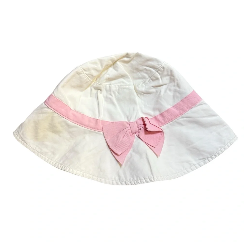 Janie and Jack Girls White Sun Hat w/ Pink Bow 4–5Y